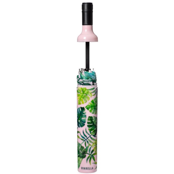 Great Gift! Vinrella Umbrella In a Bottle Pink Green Tropical Palm Tree Design - Picture 4 of 10